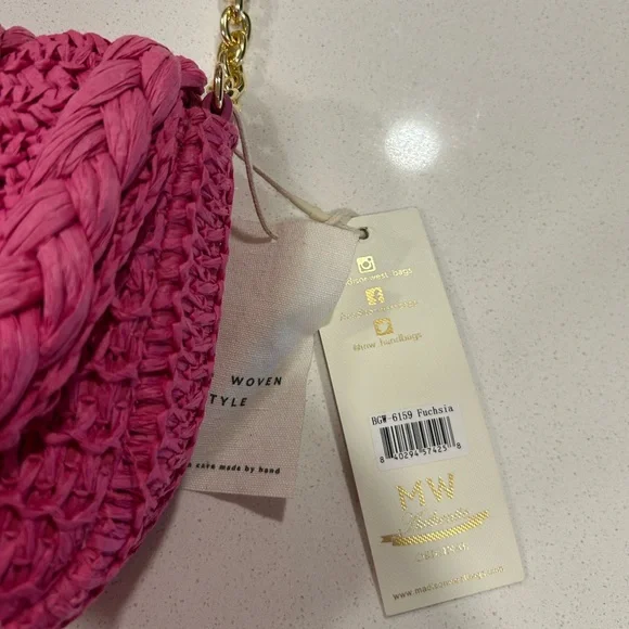 Madison West NWT Pink Woven Handbag with Gold Chain - Picture 6 of 13